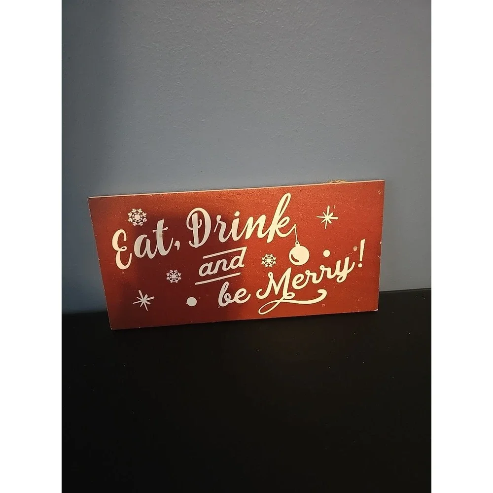 EAT‎ DRINK And BE MERRY Christmas Wood Signs - Holiday Decor Set of 2